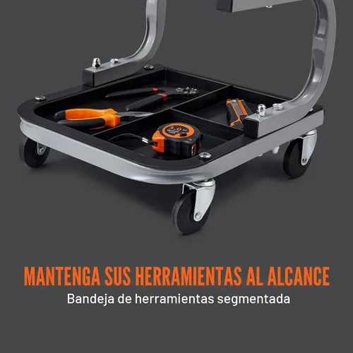 Miniatura 5 de VEVOR: asiento rodante tipo enredadera para garaje/taller, taburete rodante acolchado con capacidad de 250 libras con bandeja de almacenamiento