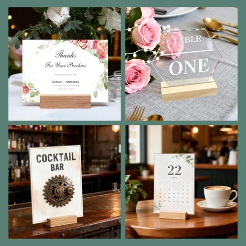 Miniatura 7 de 15 soportes de madera para tarjetas de lugar de madera, soportes de números de mesa de madera, soporte para fotos, soportes acrílicos