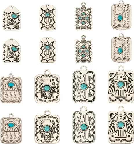 Miniatura 11 de 16 dijes occidentales de 8 estilos para hacer joyas, dijes vintage de turquesa de plata antigua, estilo tibetano, para mujeres y hombres, aretes