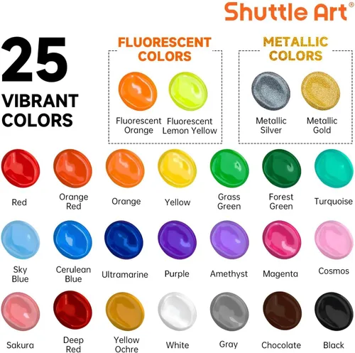 Miniatura 3 de Pintura acrílica Shuttle Art, juego de pintura acrílica de 25 colores, botellas de 2 oz/60 ml, pintura de pigmentos ricos para artistas, Regular