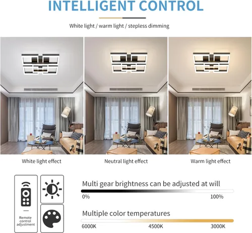 Miniatura 5 de GEADI Lámpara de techo moderna regulable, lámpara de techo LED blanca de 35.4 pulgadas con control remoto, accesorio de iluminación rectangular