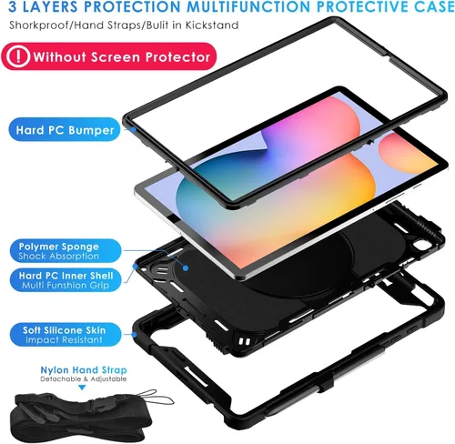 Miniatura 3 de DETUOSI Funda compatible con Samsung Galaxy Tab S6 Lite de 10.4 pulgadas 2024/2022/2020 con correa para el hombro, funda resistente a prueba de Negro