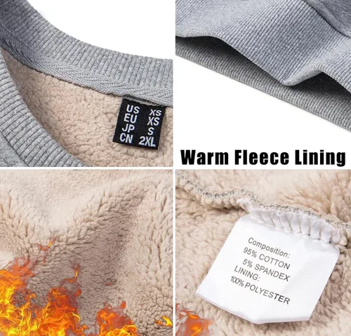 Miniatura 3 de MAGCOMSEN Sudaderas con forro de sherpa para hombre, sudadera básica de invierno con cuello redondo