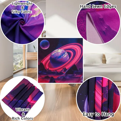 Miniatura 6 de Leofanger Tapiz de planeta trippy con luz negra, tapiz de pared de montaña reactivo a los rayos UV, tapiz espacial de galaxia, cielo nocturno