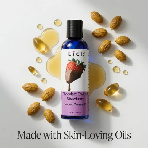 Miniatura 8 de Lick Aceite de masaje de fresas cubiertas de chocolate – Aceite de masaje comestible de postre gourmet con aceite de almendras y vitamina E