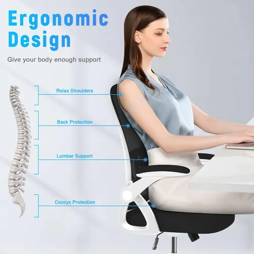 Miniatura 5 de naspaluro Silla de oficina ergonómica, silla de computadora con respaldo medio con altura ajustable, brazos abatibles y soporte lumbar, silla