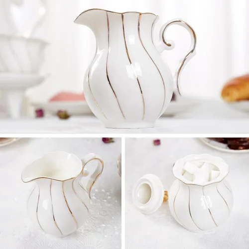 Miniatura 3 de DUJUST Juego de crema blanca y azúcar, diseño británico de lujo en bordes dorados, 1 azucarero con tapa (12 onzas), 1 crema (8 onzas), juego