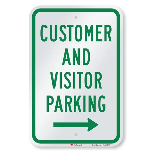 Miniatura 9 de SmartSign -K-5661-EG Letrero "Aparcamiento para clientes y visitantes" con flecha bidireccional Aluminio reflectante de grado de ingeniero 3M