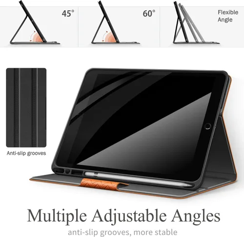 Miniatura 7 de auaua Funda para iPad de 9ª/8ª/7ª generación de 10.2 pulgadas (versión 2021/2020/2019), con soporte para lápices, piel vegana, funda inteligente