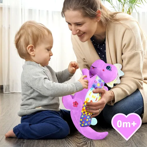Miniatura 7 de Juguetes Musicales de Peluche de Dinosaurio Bebé para 0-3-6-9-12 Meses, Juguetes de Dinosaurio para Tiempo Boca Abajo de Bebés con Papel de Sonido
