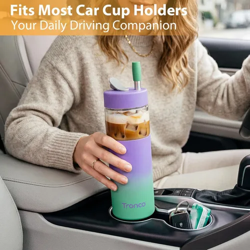 Miniatura 4 de Tronco Vaso de vidrio de 24 onzas con tapa y popote, taza de café helado, taza de batido con tapa de silicona para té Boba, hogar, oficina, viajes