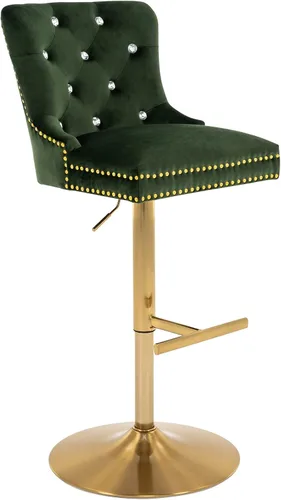 Miniatura 8 de Taburete de bar ajustable, silla de terciopelo con función giratoria y base negra, taburete de altura de mostrador para cocina, comedor y muebles