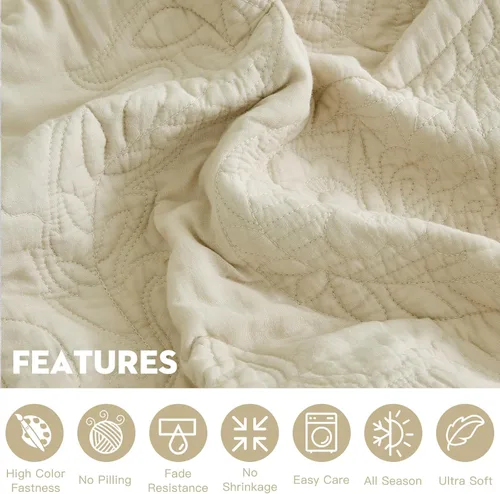 Miniatura 5 de Colcha extragrande de algodón tamaño King, diseño reversible de patrón paisley, funda de ropa de cama ligera, juego de 5 piezas, color caqui
