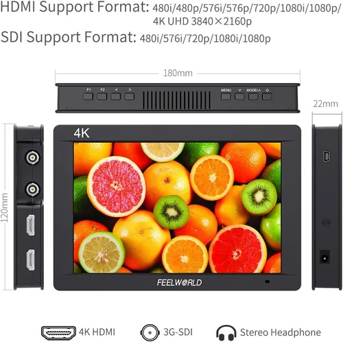 Miniatura 4 de FEELWORLD FW703 7 pulgadas DSLR en cámara monitor de campo 3G SDI 4K HDMI entrada salida salida video asistencia pico enfoque IPS Full HD 1920x1200