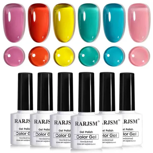 Miniatura 29 de RARJSM Juego de Esmaltes de Gel Nude Colección Jelly Pink de 6 Colores Naturales Transparentes Rosa Translúcido Lechoso Malva Morado Marrón Claro