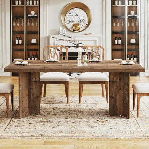 Miniatura 3 de Tribesigns Mesa de comedor de 63 pulgadas para 4-6, mesa de cocina estilo granja con gran superficie, mesa rectangular para cenas y comidas