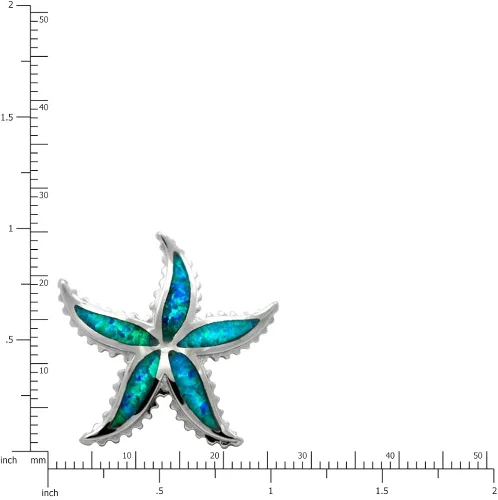 Miniatura 2 de Honolulu Jewelry Company Colgante de plata de ley con estrella de mar con ópalo azul simulado y cadena de caja de 18 pulgadas, Metal, Ópalo
