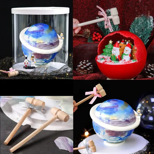 Miniatura 3 de Moldes de silicona grandes para bolas planetarias, molde de silicona esférica + 2 martillos de madera, molde redondo antiadherente para pasteles