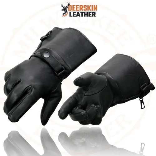 Miniatura 6 de Milwaukee Leather SH857 Guantes de motocicleta con forro térmico para hombre, piel de ciervo de Estados Unidos, color negro