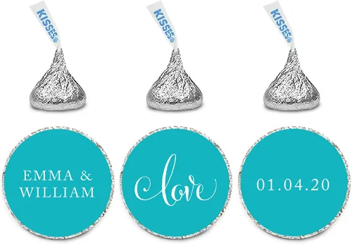 Andaz Press Etiquetas adhesivas personalizadas de gotas de chocolate para boda, amor, aguamarina, paquete de 216, calcomanías de besos Aqua Love