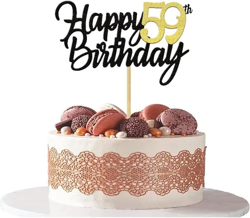 Miniatura 7 de Decoración para tartas de cumpleaños 59 años con purpurina para 59 aniversario, decoración de cumpleaños de 59 años, decoraciones doradas