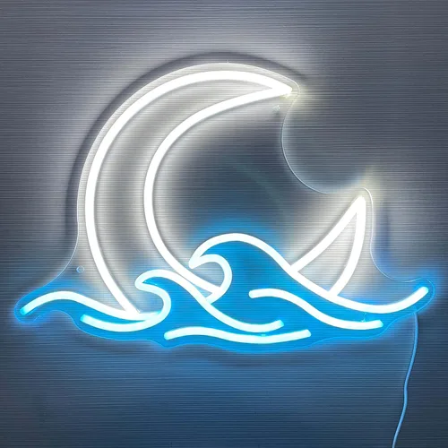 Señal de neón de salida del sol y puesta del sol, luz de neón de luna sobre el mar, señal de neón de ola crepuscular LED para decoración de Moonrise