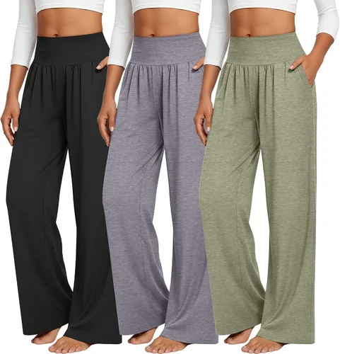 Miniatura 93 de Neer - Conjunto de 3 pantalones de yoga de pierna ancha para mujer - Pantalones deportivos cómodos, holgados, de cintura alta y casuales