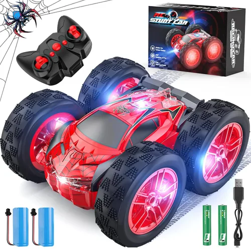 Auto de control remoto para niños, autos de acrobacias RC para niños de 4 a 7 años con luces LED y doble cara para regalo de cumpleaños de Pascua,