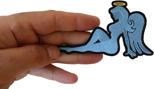 Miniatura 2 de Parche de niña ángel azul – 4 x 2.6 pulgadas – Parche bordado para planchar (P6150)