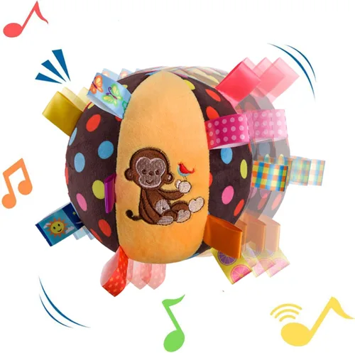 Pelota de bebé Taggie, colorida bola de sonajero con etiquetas, animal de peluche suave, juguete multisensorial para educación temprana, juguete con