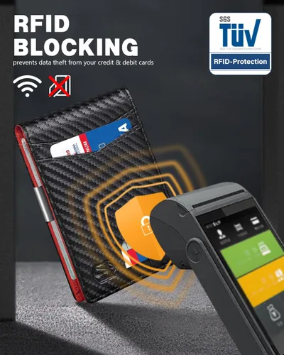 Miniatura 59 de Zitahli - Billetera delgada con 12 ranuras para tarjetas, ventana de identificación con clip para dinero, bolsillo frontal RFID plegable, pequeña