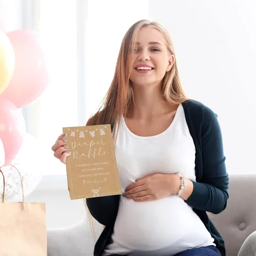 Miniatura 5 de 50 boletos para rifas de pañales y 1 letrero para juegos de baby shower, invitaciones para baby shower con tarjetas de sorteo de pañales, papel