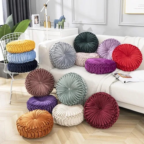 Miniatura 7 de HLOVME Cojín Decorativo para Sofá de Calabaza 3D Redondo de Terciopelo para Sofá Cama Silla Suelo 15"X15", Naranja Oscuro