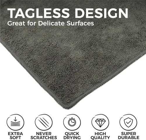 Miniatura 2 de (Paquete de 12) 12" x 12 in. toallas de limpieza de microfibra de grado comercial para usos múltiples, altamente absorbentes, sin pelusa, sin Gris