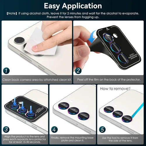 Miniatura 5 de CloudValley [3 piezas] Protector de lente de cámara para Samsung Galaxy S24/S23 Plus, vidrio templado 9H + anillo protector de lente individual