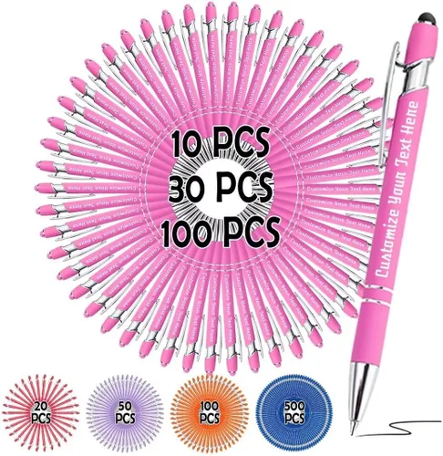 Miniatura 9 de Bolígrafos personalizados, bolígrafo grabado personalizado con punta de lápiz capacitivo, bolígrafo de tinta retráctil personalizado para escritura