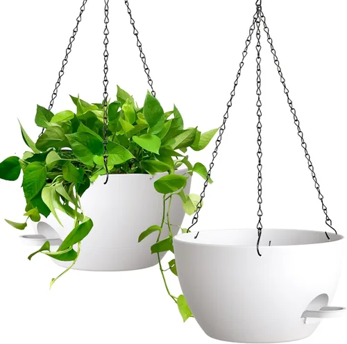Miniatura 13 de UOUZ Paquete de 2 macetas colgantes grandes de 13 pulgadas con riego automático para plantas de interior y exterior, macetas colgantes con depósito