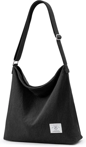 KALIDI Bolso de mano de pana para mujer, estilo casual, con cremallera, grande, bandolera, bolso de hombro, bolso de trabajo a la moda para mujer
