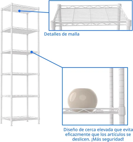 Miniatura 7 de REGILLER Estantería de Alambre de Acero de 6 Niveles, Unidad de Almacenamiento con Estantes Ajustables para Lavandería, Baño, Cocina, Despensa