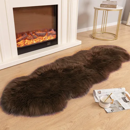 Miniatura 30 de Carvapet Funda de Silla de Piel de Oveja Sintética Suave de Lujo Cojín de Asiento Alfombras de Área de Piel Sintética Suave para Dormitorio, 2 pies
