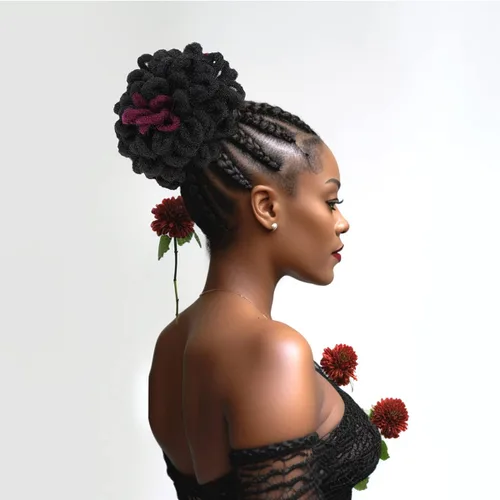 Miniatura 2 de DreadLock Moño Loc Moño de Pétalo Moño Afro High Puff Peluca de Cola de Caballo con Cordón Sintética Locs Falsos Moño de Cabello Cola de Caballo