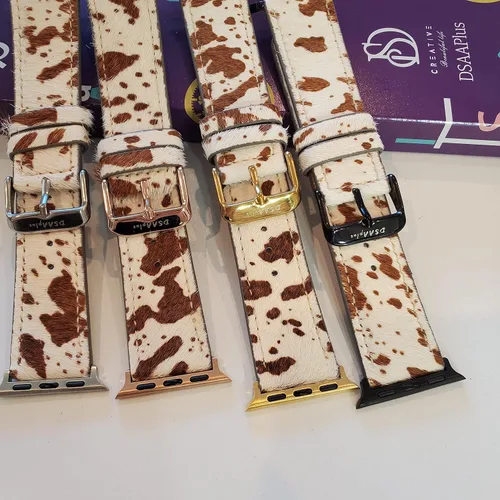 Miniatura 2 de Correa de cuero de vaca de lujo con pelo de Western para Apple Watch de 38 40 41 42 44 45 46 49 mm elegante para iWatch Series 11 10 9 8 7 6 5 4 B