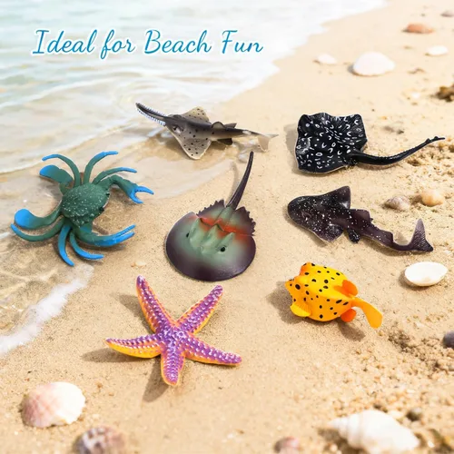 Miniatura 4 de Figuras de Juguetes de Animales Marinos 21 Piezas, Criatura Marina de Plástico Tiburón Pez Estrella de Mar Cangrejo Langosta Pulpo Caballito de Mar
