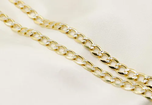 Miniatura 4 de PORI JEWELERS Cadena cubana de oro de 18 quilates sobre plata de ley 925 maciza con corte de diamante de dos tonos, 0.118in, 0.157in, 0.177in