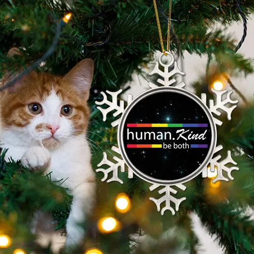 Miniatura 4 de Human Kind Be Both - Adorno para árbol de Navidad, bisexual, arco iris, orgullo, gay, LGBTQ, copo de nieve pansexual, colgante de árbol de Navidad