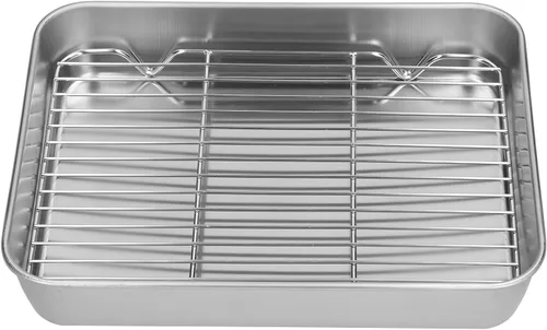 Miniatura 6 de Bandeja para asar, bandeja rectangular de acero inoxidable para hornear y estante para cocinar hornear (9.3 x 6.9 x 2.0 in)