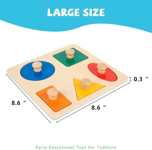 Miniatura 5 de Juguetes Montessori para bebés de 6 a 12 meses, rompecabezas con forma de madera para niños pequeños de 1 a 3 años, rompecabezas jumbo con perilla