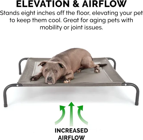 Miniatura 7 de FurHaven Cunas elevadas para mascotas – Hamaca de malla de nailon refrescante y transpirable para perros grandes/fácil de montar/duradera y Gris
