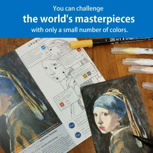 Miniatura 5 de Kuretake ZIG, colección de arte histórico acuarela W/J.VERMEER set con 7 pinceles de acuarela, hoja preimpresa, papeles para principiantes