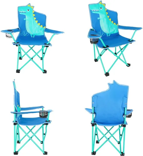Miniatura 4 de KABOER Silla plegable para césped y camping para niños con portavasos y bolsa de transporte, sillas de camping para niños Dinosaurio